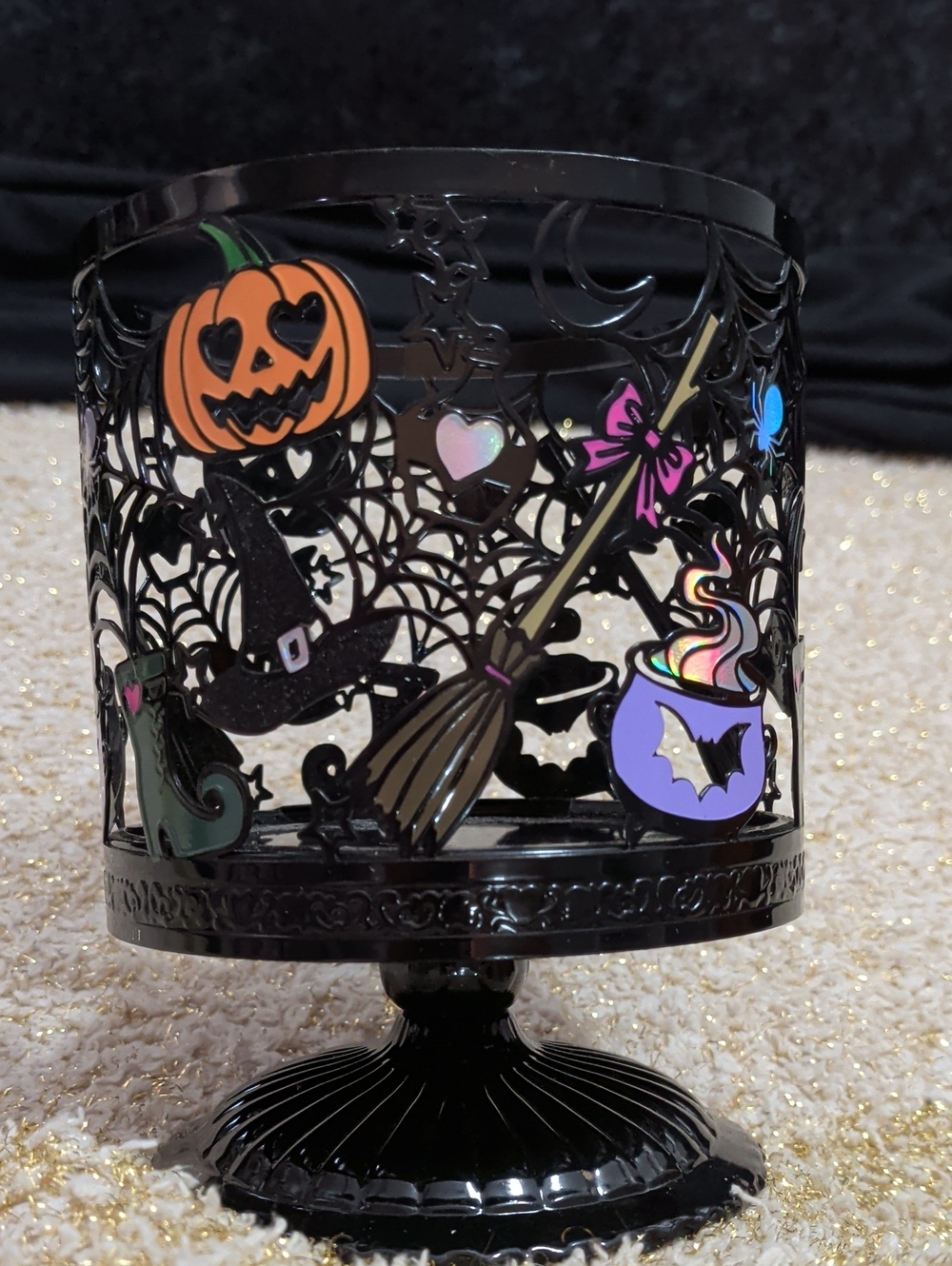 NWT Bath & Body Works Halloween Witch Pedestal 3-Wick Candle Holder Black Metal